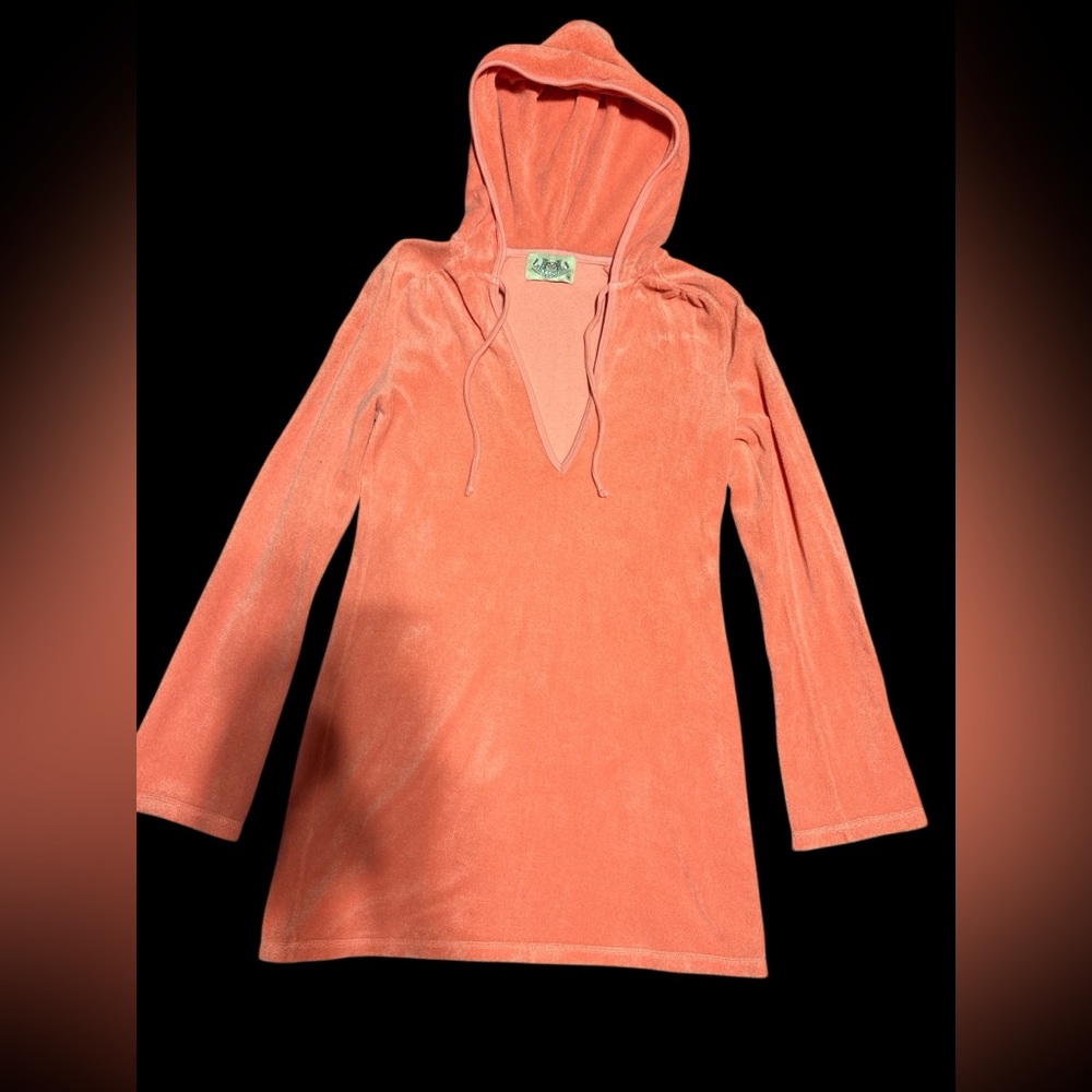 Y2K vintage juicy couture orange Coral Hooded terry cloth Tunic dress cover up m